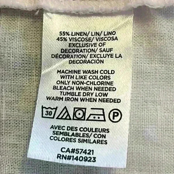 Loft Linen Blend Blouse Women's Sz S White with Eyelet Design and Sleeve Scallop - Picture 8 of 8